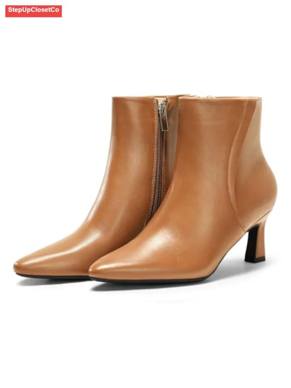 Women's Ankle Boots Kitten Low Heel Pointed Toe Side Zipper PU Leather Dress